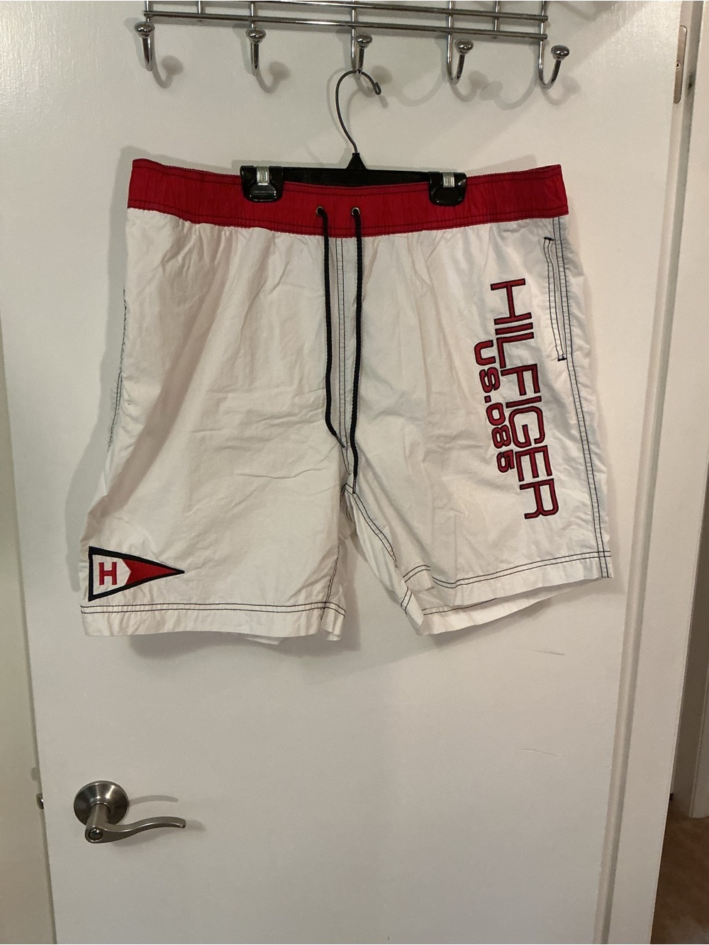 Tommy Hilfiger White and Red Men's Swim Board Shorts